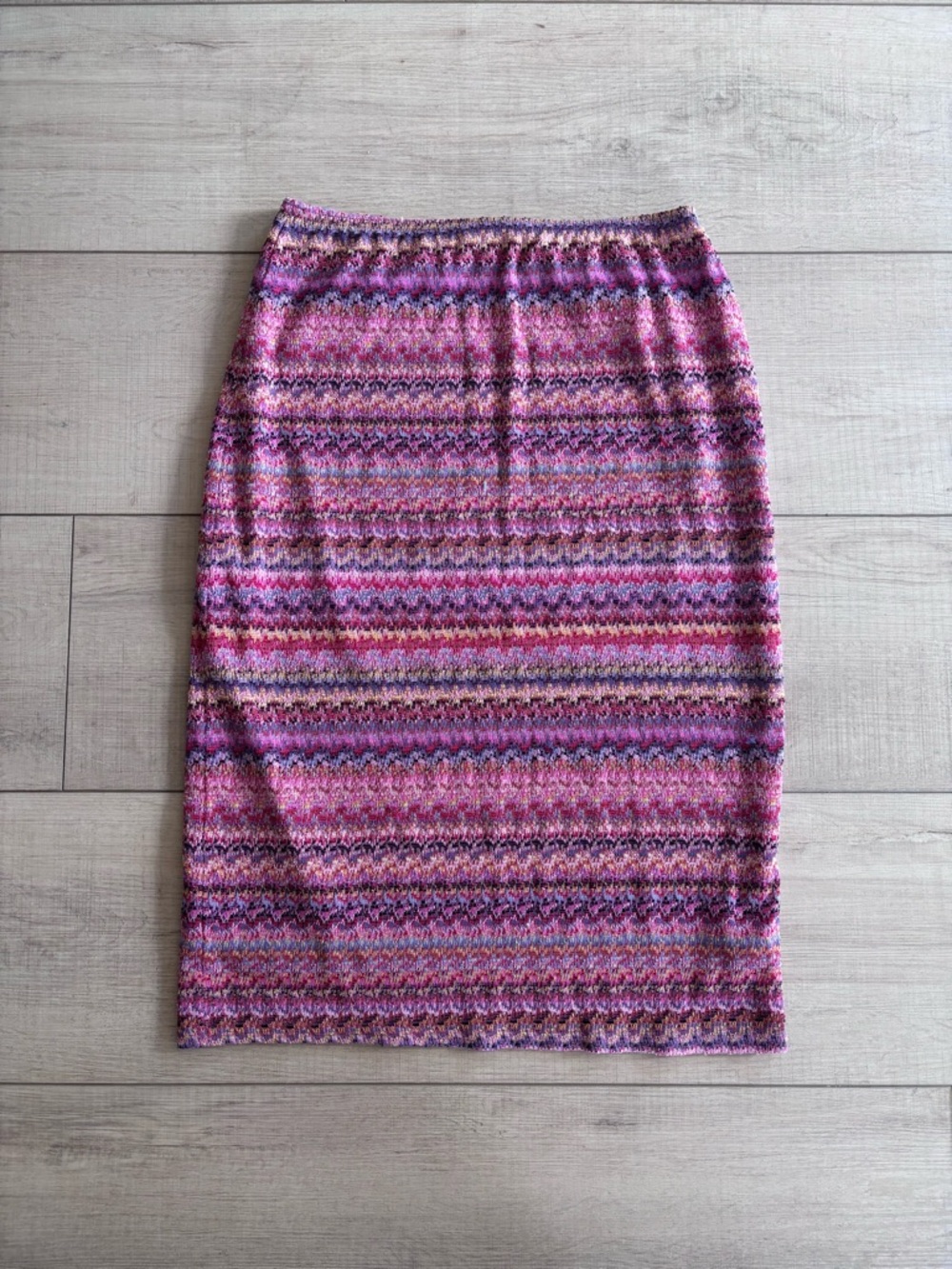 Sydney T Vintage Pink Rainbow Patterned Knit Pencil Skirt Retro Y2K Size M